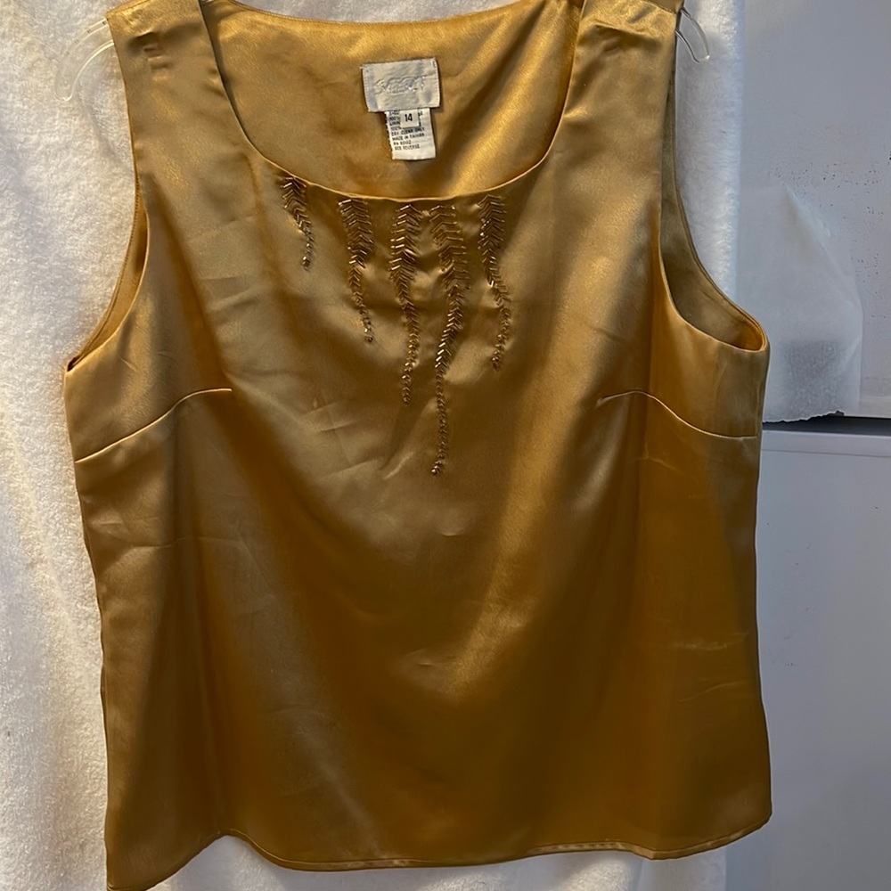 MiMi Sleeveless Gold Beaded Poly Top Size 14 sku 6